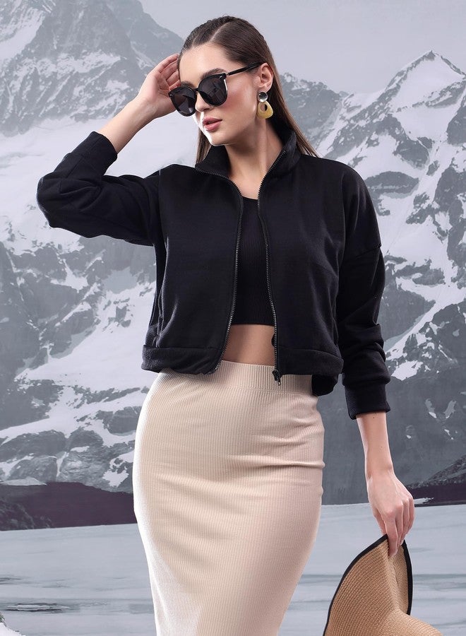 KOTTY Women's Zipper Closure Fleece Sweatshirt Stylish Comfort(Black,S) - Image 2
