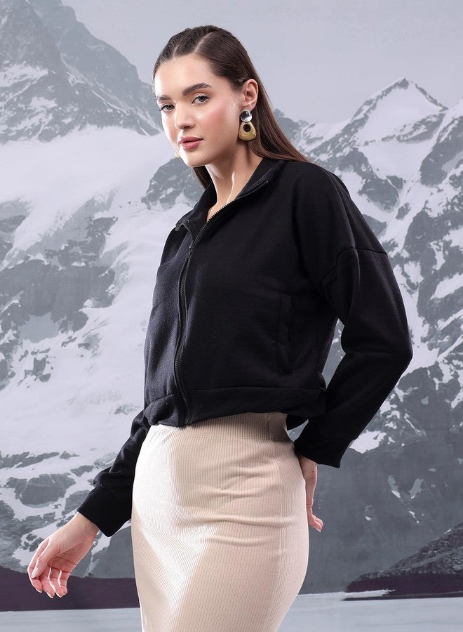 KOTTY Women's Zipper Closure Fleece Sweatshirt Stylish Comfort(Black,S) - Image 5