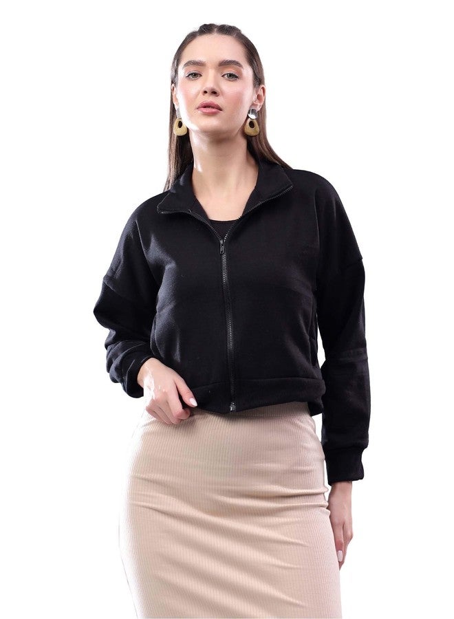 KOTTY Women's Zipper Closure Fleece Sweatshirt Stylish Comfort(Black,S) - Image 1