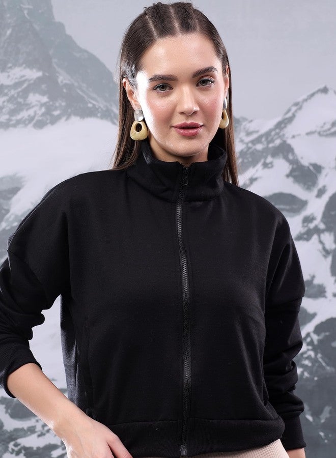 KOTTY Women's Zipper Closure Fleece Sweatshirt Stylish Comfort(Black,S) - Image 4