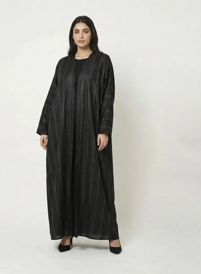 HAWRAA ABAYA Striped black abaya with vertical lines - Image 1