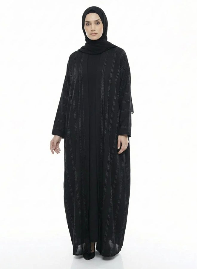 HAWRAA ABAYA Striped black abaya with vertical lines - Image 5