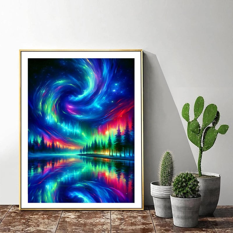 mrpwnle Aurora Diamond Art Painting Kits for Adults, Northern Lights Diamond Art Painting Kit for Adults, Round Full Drill 5D Landscape Diamonds Painting Gem Art DIY Crafts Kits 12x16inch - Image 2