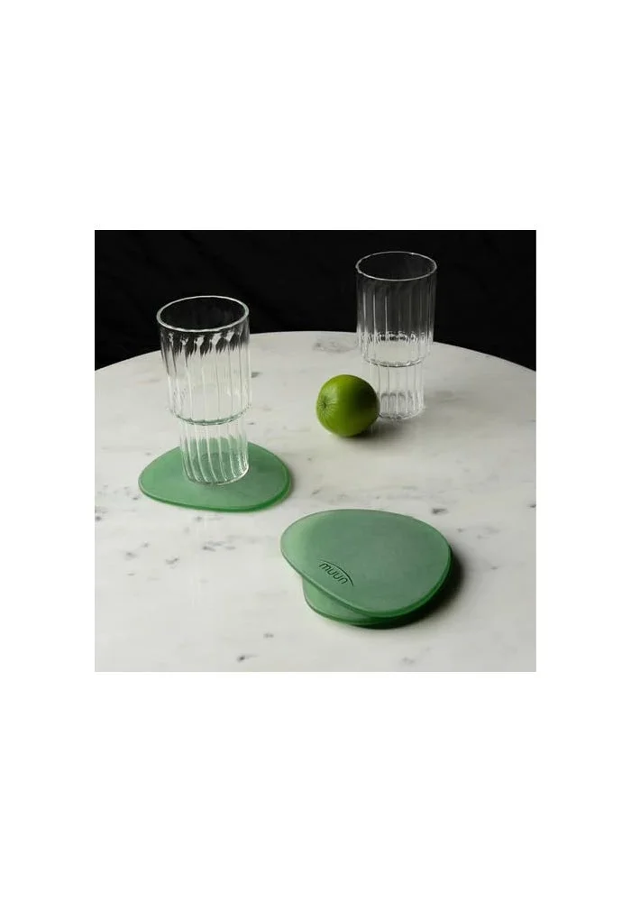 Muun Home MUUN HOME Frosted Glass Coasters Set of 4 - Pebble Shape, Green Color