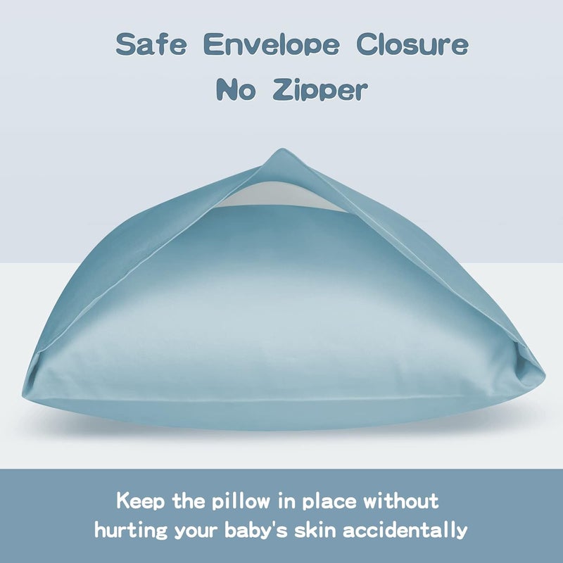 LULUSILK Organic Cotton Toddler Pillowcase 2 Pack, 14 x 20 Travel Pillow Case Cover for Babies, Kids, Boys and Girls, Soft and Breathable Small Pillow Cases with Envelope Closure, Sterling Blue - Image 4
