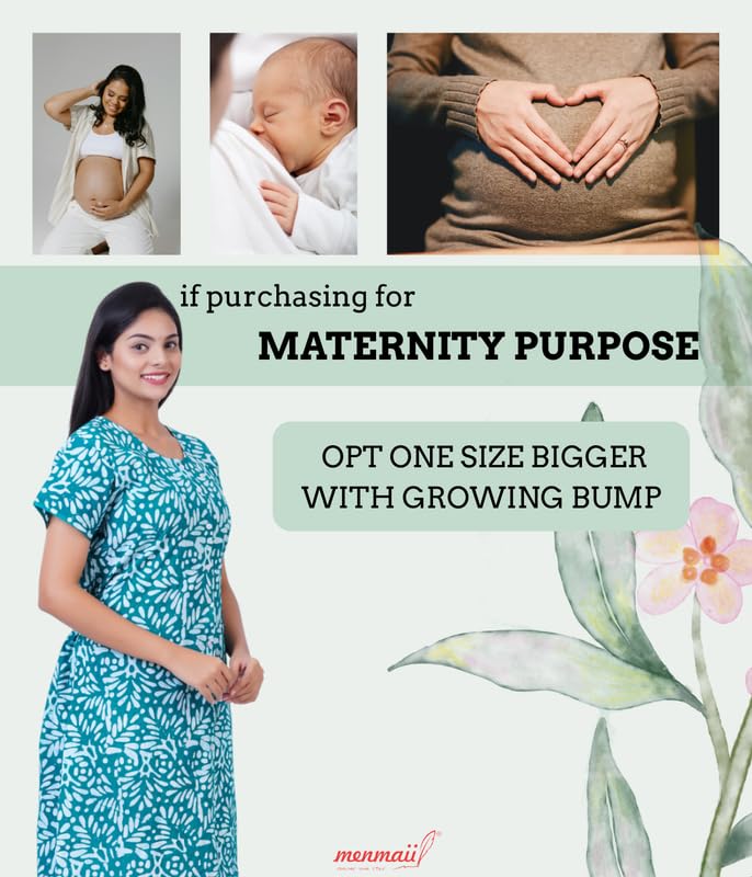 MENMAII Women's [L-4XL] Full Open /Front Buttoned [a kind of Adaptive Clothing]Multipurpose Nighty for Maternity/Pregnancy /Elderly /Patient/Feeding /Hospital Purpose Nighty(Green Batik - XXL/ Calf Length - Image 3