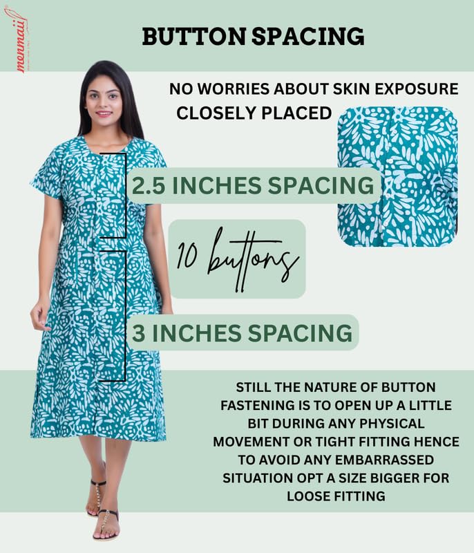 MENMAII Women's [L-4XL] Full Open /Front Buttoned [a kind of Adaptive Clothing]Multipurpose Nighty for Maternity/Pregnancy /Elderly /Patient/Feeding /Hospital Purpose Nighty(Green Batik - XXL/ Calf Length - Image 2