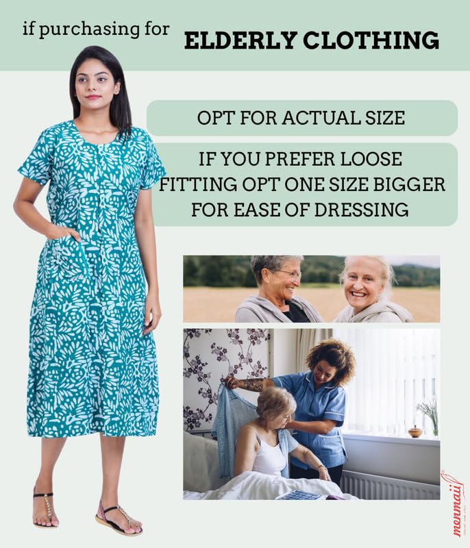 MENMAII Women's [L-4XL] Full Open /Front Buttoned [a kind of Adaptive Clothing]Multipurpose Nighty for Maternity/Pregnancy /Elderly /Patient/Feeding /Hospital Purpose Nighty(Green Batik - XXL/ Calf Length - Image 5