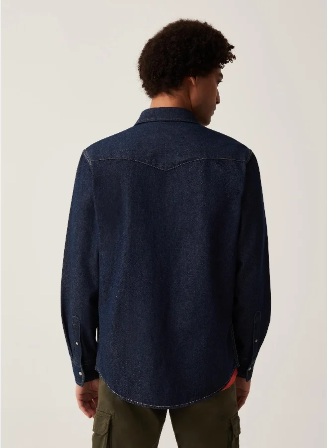 او في اس Ovs Grand&Hills Denim Shirt With Pearl Buttons