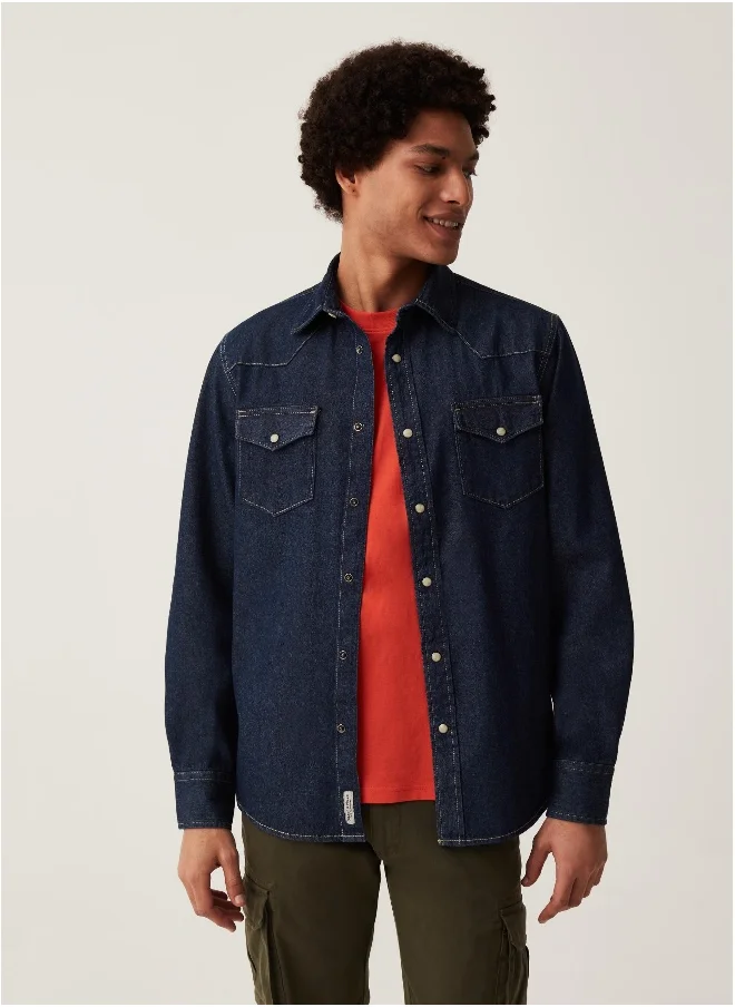 او في اس Ovs Grand&Hills Denim Shirt With Pearl Buttons