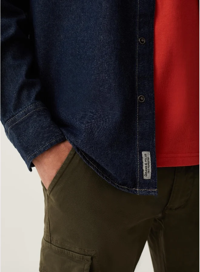 او في اس Ovs Grand&Hills Denim Shirt With Pearl Buttons