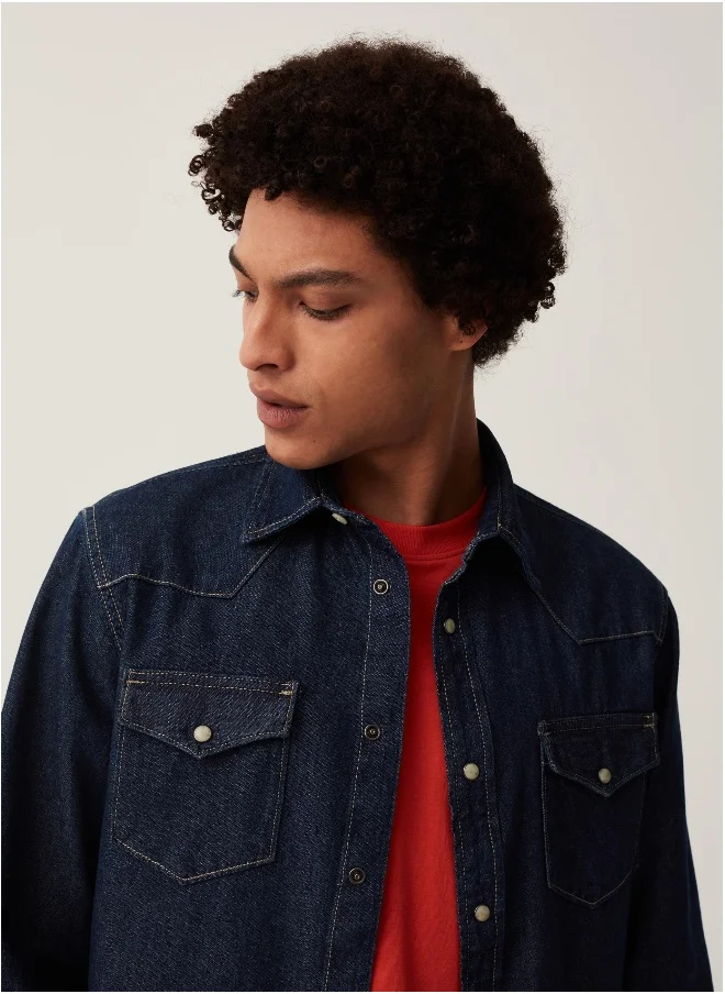 او في اس Ovs Grand&Hills Denim Shirt With Pearl Buttons