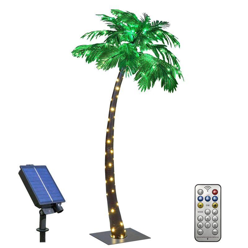 Lightshare 7FT Gorgeous Solar Palm Tree Artificial Tree 96LED Lights Decoration for Office Home Party Christmas Nativity Outdoor Patio