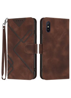 HuHa Case Cover For Xiaomi Redmi 9A/9AT/9i Line Pattern Skin Feel Leather Phone Case Coffee 
