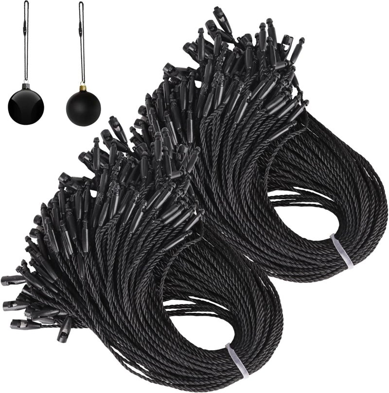 FOIMAS 400pcs Christmas Ornament Hanger String Hook Hanging Ropes with Snap Locking Fastener for Halloween Christmas Tree Hanging Ornament Decoration Supply,Black - Image 1