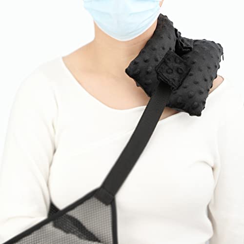 HapiPoppy Neck Pad Strap Cushion for Arm Sling Shoulder Brace Carry Padding Pillow Arm Elbow Wrist Injury Cast Support Arm Sling Strap Cushion for Women Men Minky Dot Black - Image 2