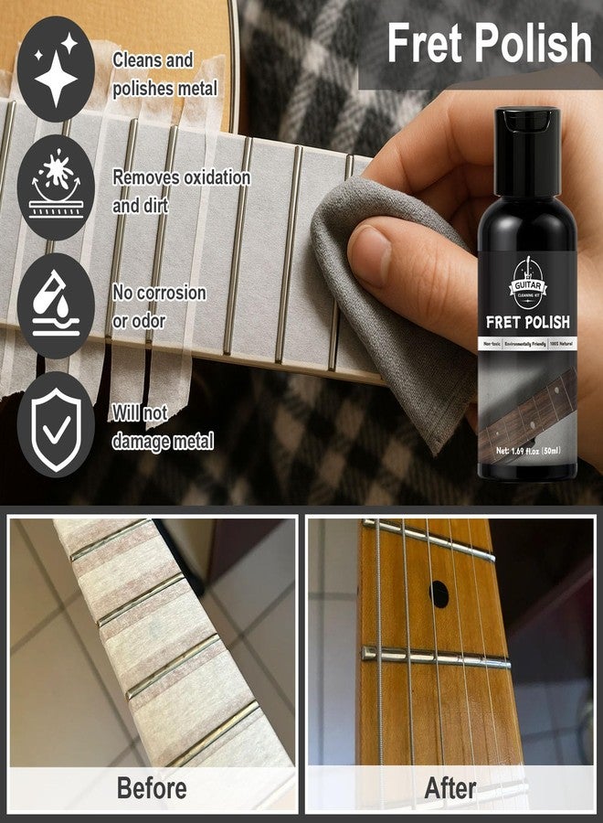 WAN2TLK 8Pcs Guitar Cleaning Kit, Guitar Maintenance Kit Includes Fret Polish, Cleaning Solution, Fretboard Lemon Oil, String Cleaning & Polish, String Cleaner, String Tuner, Masking Tape, 2 Cloth - Image 2