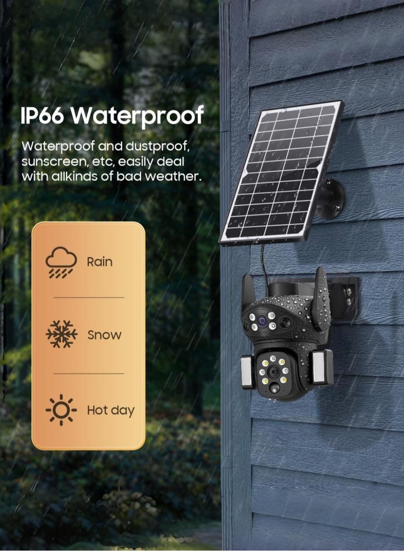 Generic 4K 8MP Solar Camera 4G Sim PTZ Cameras Outdoor Dual Lens IP Camara Solar Panel CCTV Security Built in Battery PIR Cam (With128GB SD Card)，with dual courtyard lights  - Image 5