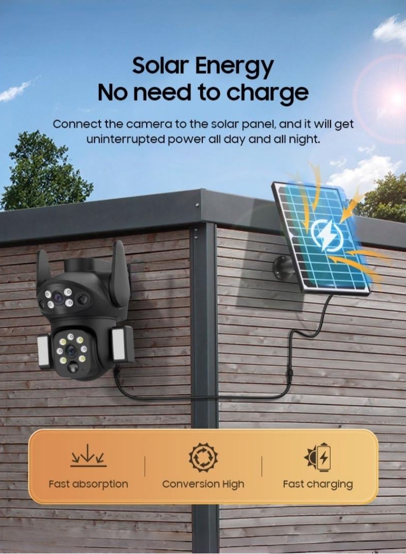Generic 4K 8MP Solar Camera 4G Sim PTZ Cameras Outdoor Dual Lens IP Camara Solar Panel CCTV Security Built in Battery PIR Cam (With128GB SD Card)，with dual courtyard lights  - Image 3
