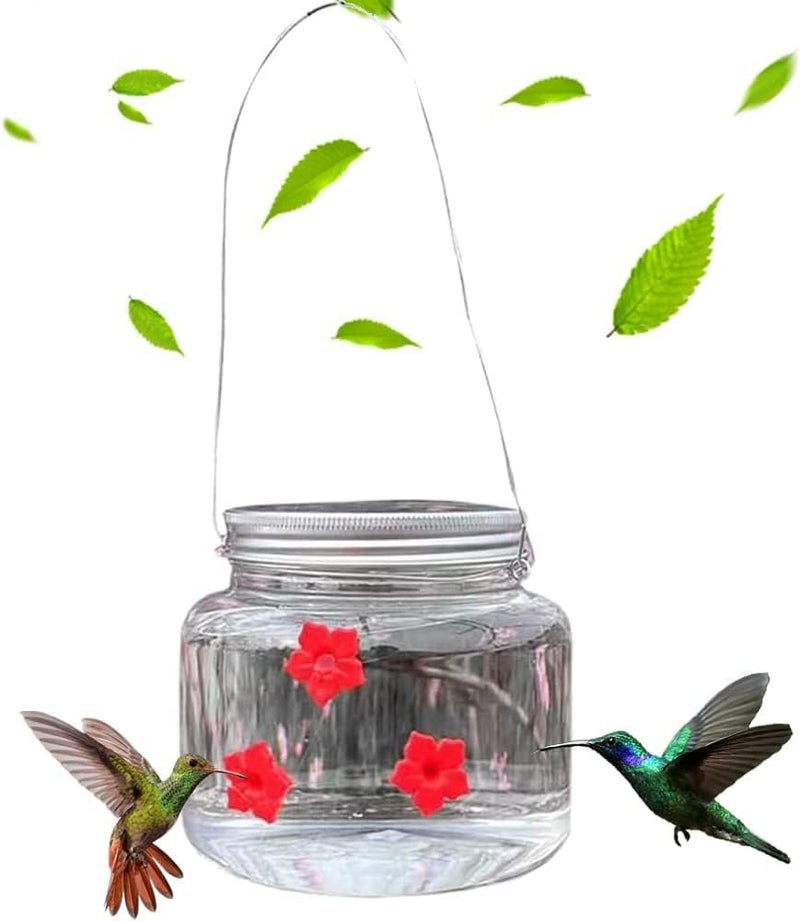 woobles Beautiful Mason Jar Hummingbird Feeder with Three Ports, Clear Little Bird Wild Birds Feeding Jar with Flower Feeding Ports, Portable Fluid Flower Hummingbird Feeder for Outdoor Hanging 500ml (1PCS) - Image 1