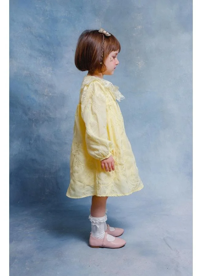 Perendi Girl's Baby Collar Flower-Embroidered Brocade Dress – Jersey Cotton Lined.