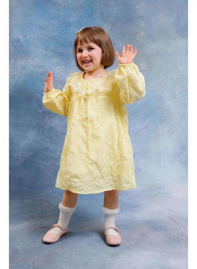 Perendi Girl's Baby Collar Flower-Embroidered Brocade Dress – Jersey Cotton Lined.