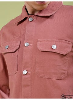 The Indian Garage Co Men Dusty Pink Street Slim Fit Flap Pockets Drill Trucker Jacket 