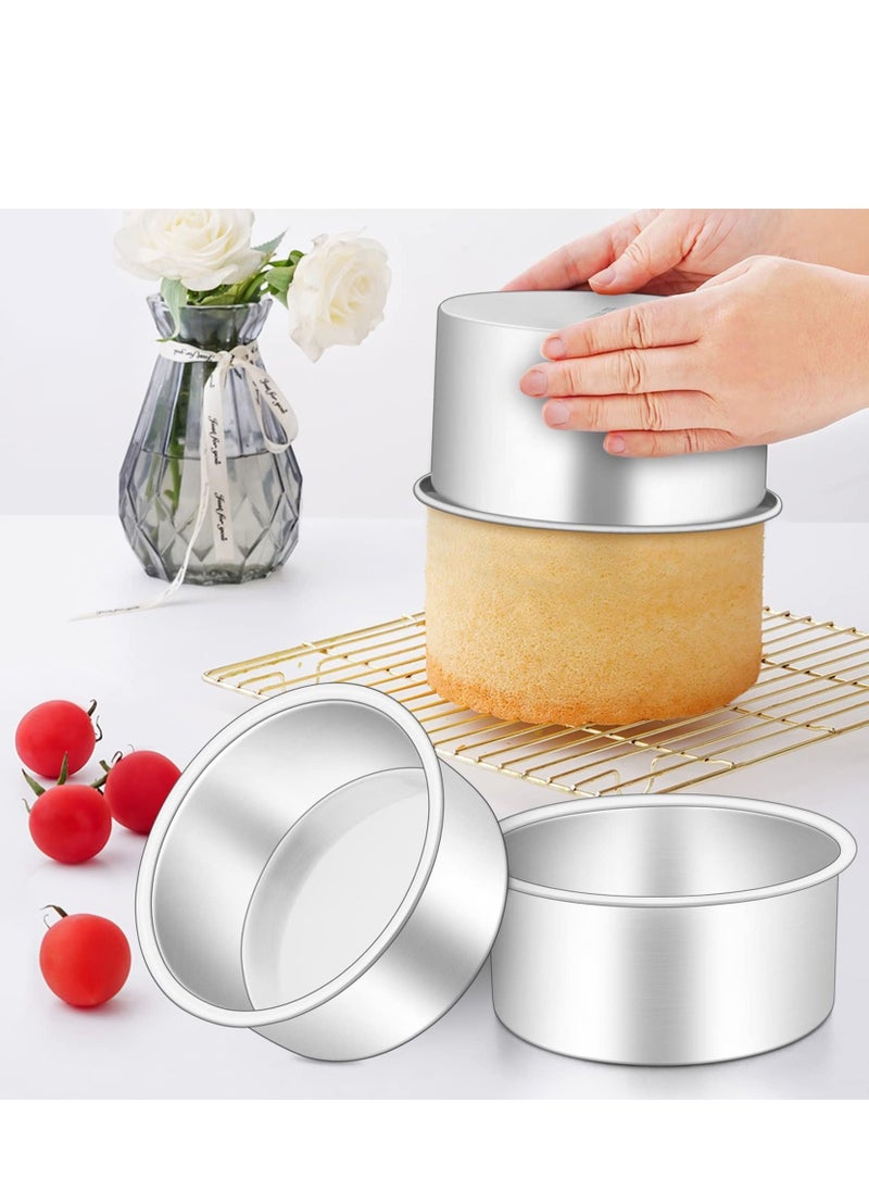 NIBEMINENT - 2 Pack 4 inch Baking Round Cake Mould Non-Stick Deep Aluminum Pan with Removable Bottom for Birthday Tin Set Loose Base - Image 1
