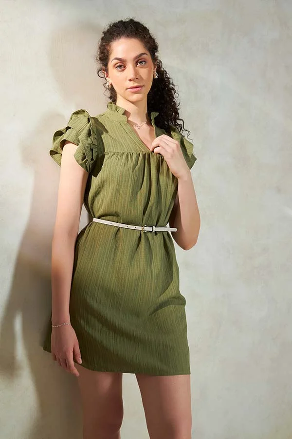 فيرجيو VIRGIO Crinkle Texture Relaxed Fit Mini Dress