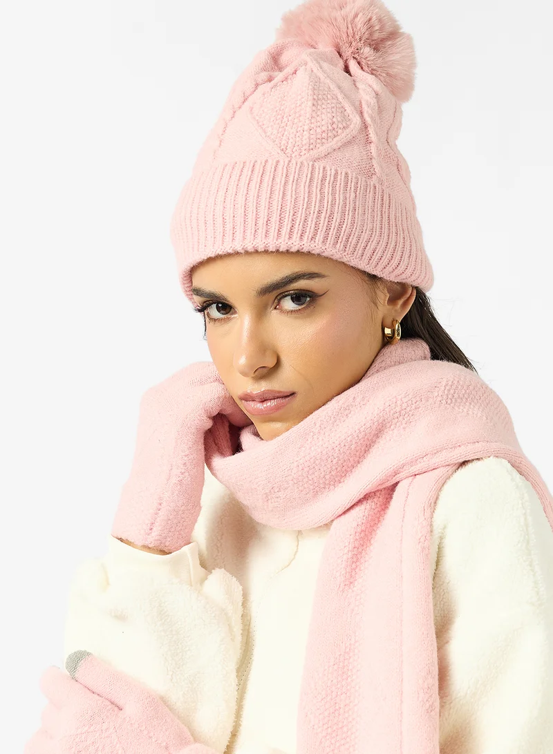 Ginger 3PK Beanie, Scarf & Glove Knitwear Set