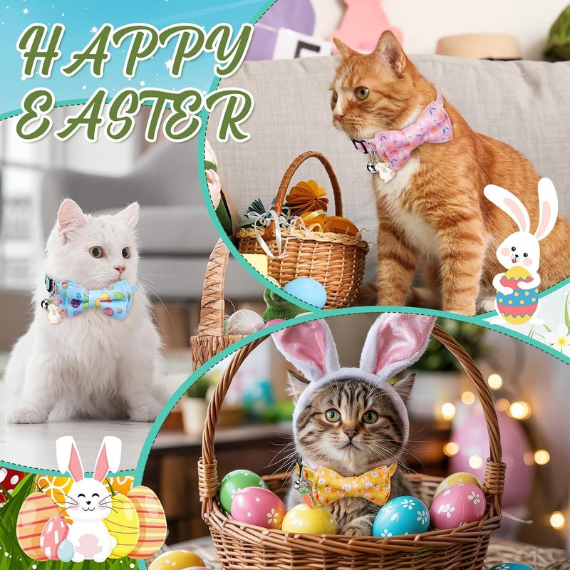 Hsei 6 Pcs Easter Cat Collar Bulk with Bow Tie Bell Spring Easter Eggs Carrots Bunny Rabbit Kitten Adjustable Breakaway Bowtie Collar for Boy Girl Cats Small Dog Pet Holiday Party Favors Gifts - Image 2