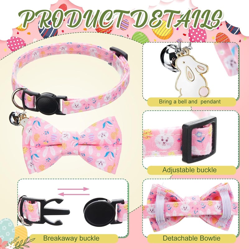 Hsei 6 Pcs Easter Cat Collar Bulk with Bow Tie Bell Spring Easter Eggs Carrots Bunny Rabbit Kitten Adjustable Breakaway Bowtie Collar for Boy Girl Cats Small Dog Pet Holiday Party Favors Gifts - Image 4
