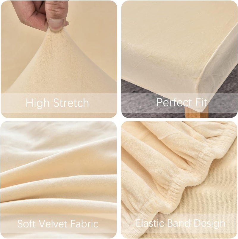 FunBlast Chair Covers - Universal Velvet Chair Cover, Elastic Stretch Removable Washable Dining Chair Cover Protector Seat Slipcover, Short Dining Chair Cover (Beige, Pack of 4) - Image 4