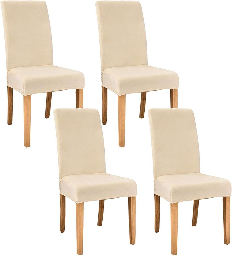 FunBlast Chair Covers - Universal Velvet Chair Cover, Elastic Stretch Removable Washable Dining Chair Cover Protector Seat Slipcover, Short Dining Chair Cover (Beige, Pack of 4) - Image 1