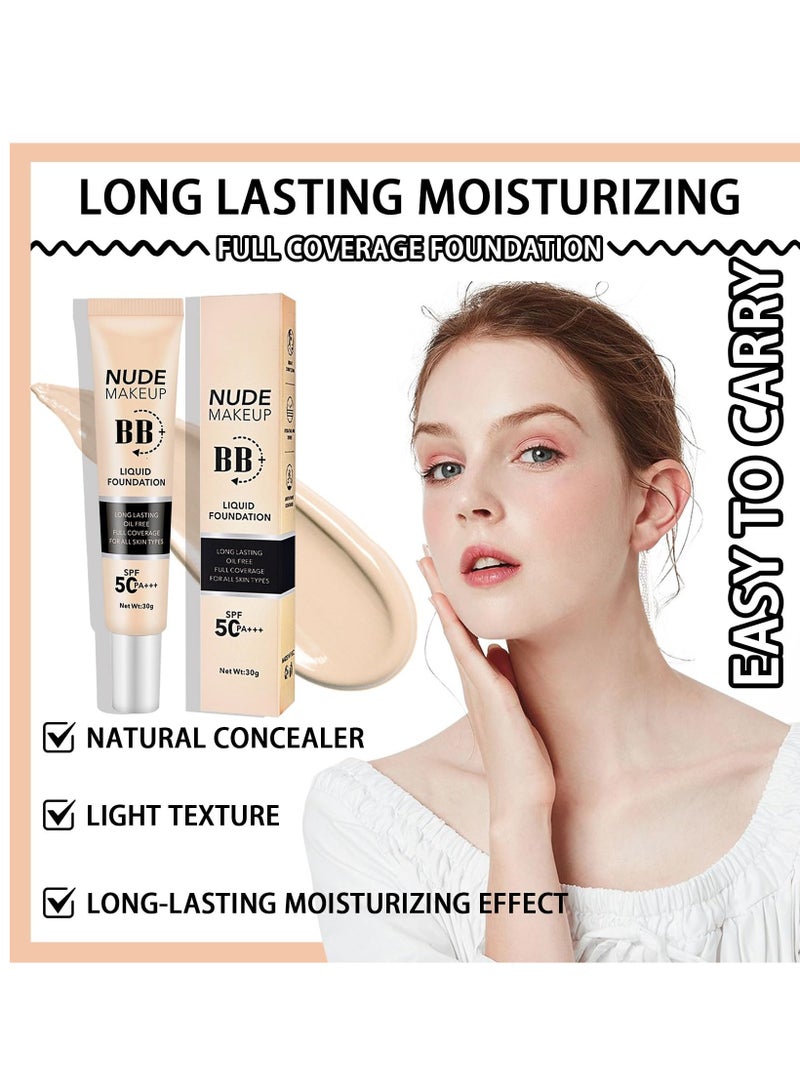 SYOSI Hydrating BB Cream with SPF 50+ PA++++, Waterproof Flawless Concealer Full Coverage BB Cream, Long Lasting Moisturizing Full Coverage Liquid Foundation, All-Day Hold, All Skin Types, Ivory  - Image 4