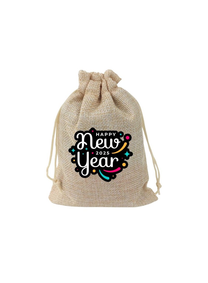 PRINTSHOP4ME New Year Jute Burlap Gift Bags–Set Of 12 Reusable Eco-Friendly Drawstring Sacks–Perfect For New Year Celebrations,Festive Gifting And Party Favors  - Image 1