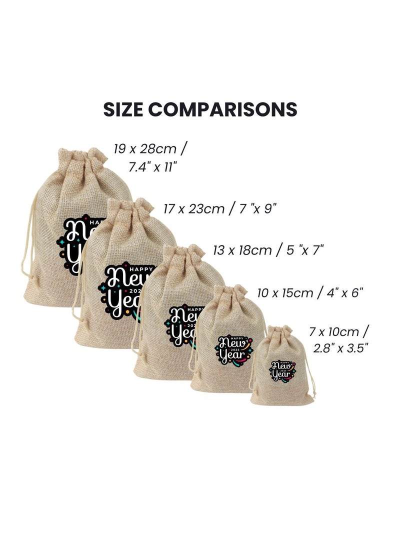 PRINTSHOP4ME New Year Jute Burlap Gift Bags–Set Of 12 Reusable Eco-Friendly Drawstring Sacks–Perfect For New Year Celebrations,Festive Gifting And Party Favors  - Image 2