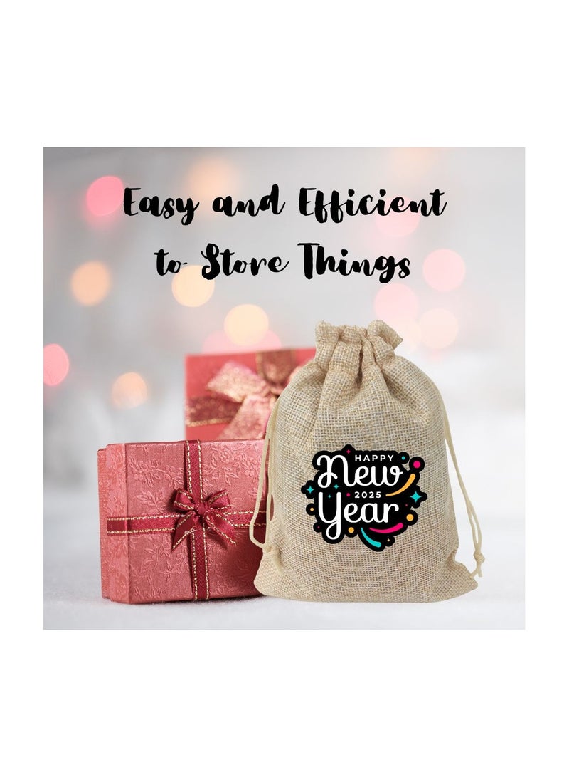 PRINTSHOP4ME New Year Jute Burlap Gift Bags–Set Of 12 Reusable Eco-Friendly Drawstring Sacks–Perfect For New Year Celebrations,Festive Gifting And Party Favors  - Image 5