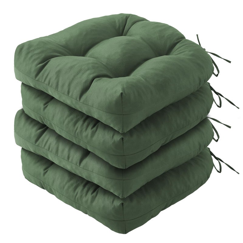 IPYNBAP Outdoor Chair Cushions Set of 4, Patio Chair Cushions with Ties, 19x19+5â€ Tufted Outdoor Seat Cushions, Waterproof Patio Furniture Cushions, Outdoor Dining Chair Pads, Forest Green - Image 1
