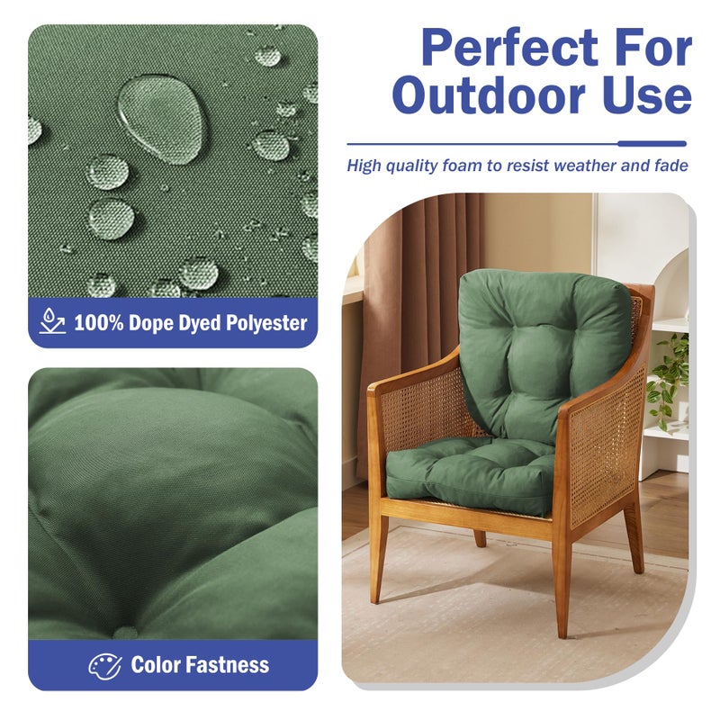 IPYNBAP Outdoor Chair Cushions Set of 4, Patio Chair Cushions with Ties, 19x19+5â€ Tufted Outdoor Seat Cushions, Waterproof Patio Furniture Cushions, Outdoor Dining Chair Pads, Forest Green - Image 2