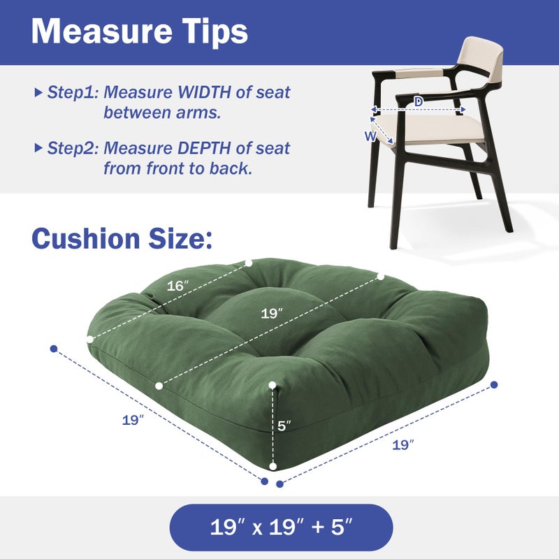 IPYNBAP Outdoor Chair Cushions Set of 4, Patio Chair Cushions with Ties, 19x19+5â€ Tufted Outdoor Seat Cushions, Waterproof Patio Furniture Cushions, Outdoor Dining Chair Pads, Forest Green - Image 4