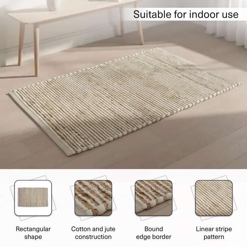 Pan Home Terrana Handwoven Jute & Cotton Dhurrie 120x180cm - Natural - 251EBD9900086 - Image 4