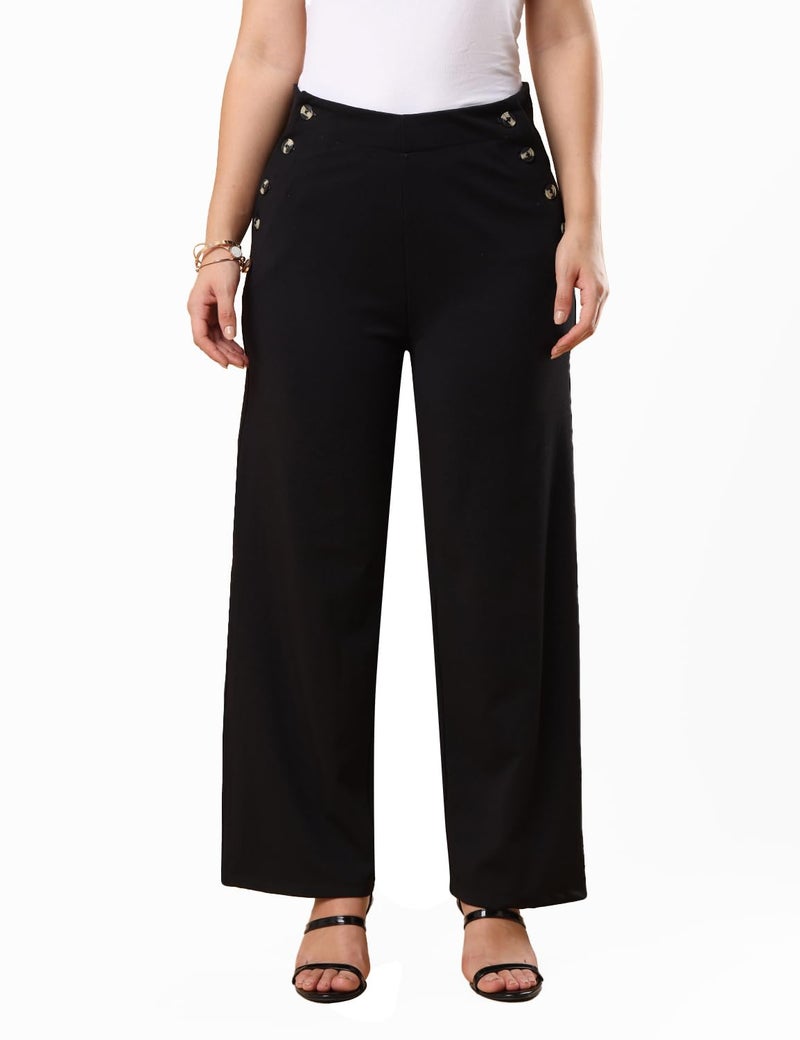 FYLTR Women's Classic Wide Leg Trousers with Side Button-up Design | Mid-Rise | Trouser Pants for Women (Black Orchid,32) - Image 4
