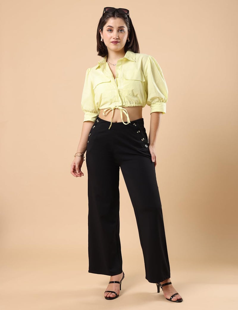 FYLTR Women's Classic Wide Leg Trousers with Side Button-up Design | Mid-Rise | Trouser Pants for Women (Black Orchid,32) - Image 3
