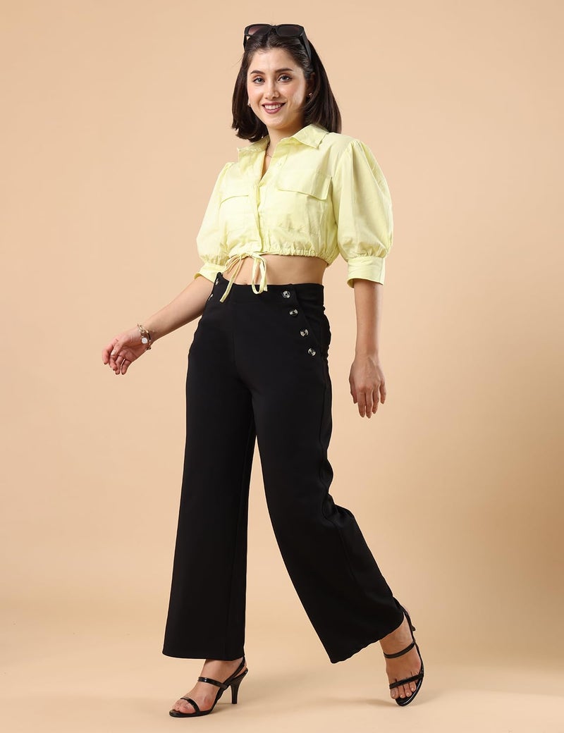 FYLTR Women's Classic Wide Leg Trousers with Side Button-up Design | Mid-Rise | Trouser Pants for Women (Black Orchid,32) - Image 2