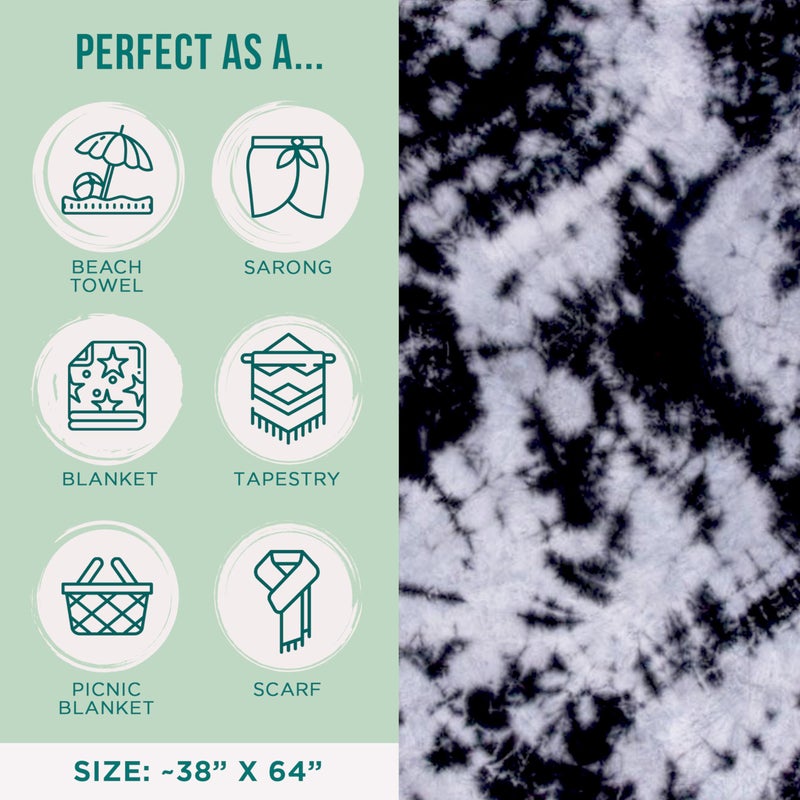 Sand Cloud Turkish Beach Towel - Sand Free - 100% Organic Turkish Cotton Yarn - Quick Dry Towel for Beach, Picnic Blanket or Throw - As Seen on Shark Tank - Tie Dye (Black Acid Wash) - Image 3