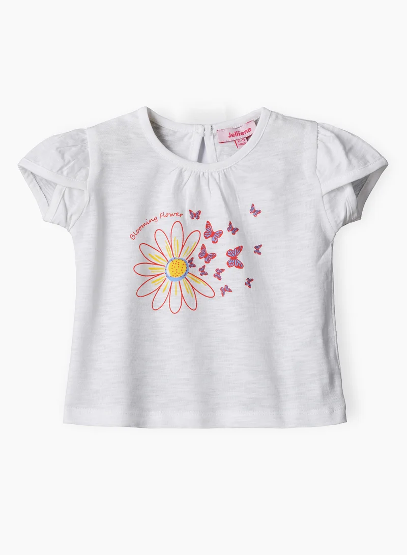 جيلين Girls White Flower & Butterfly Print Tee