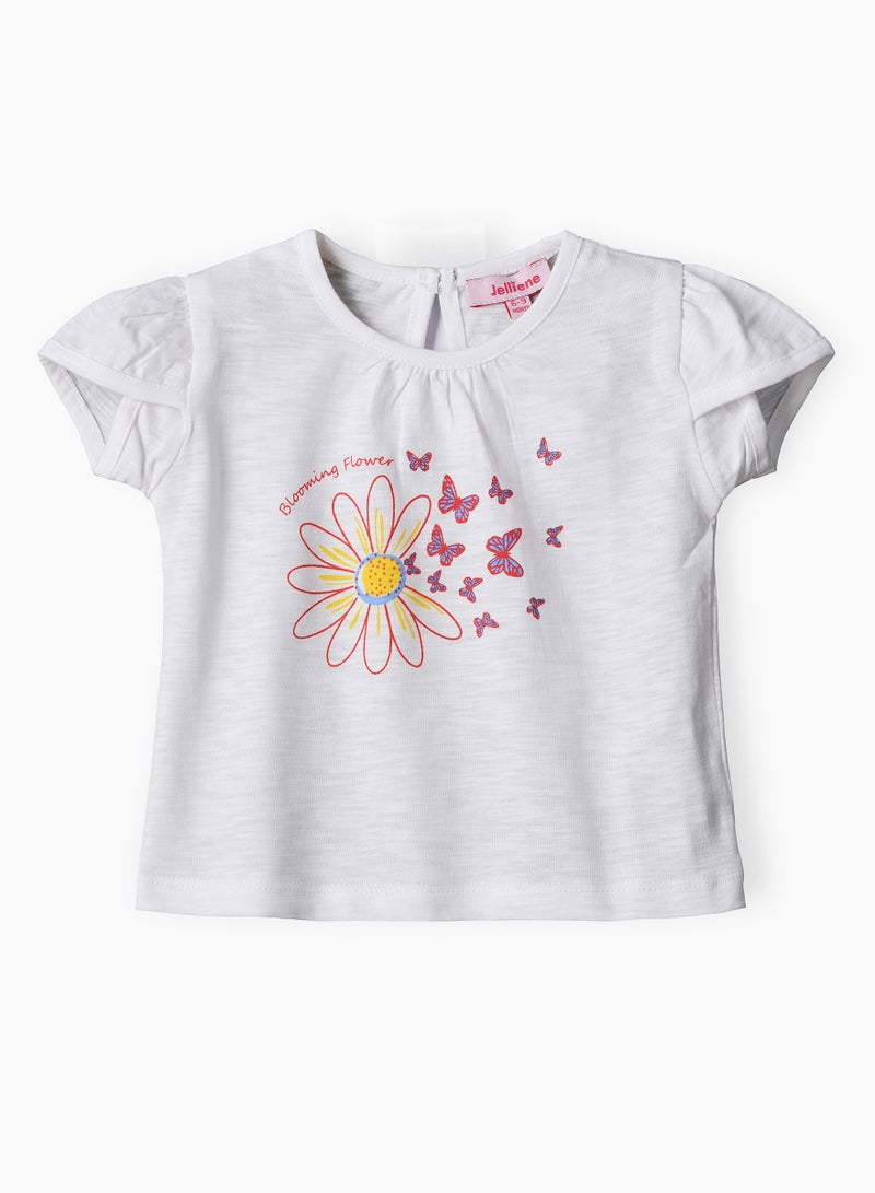Jelliene Girls White Flower & Butterfly Print Tee  - Image 1
