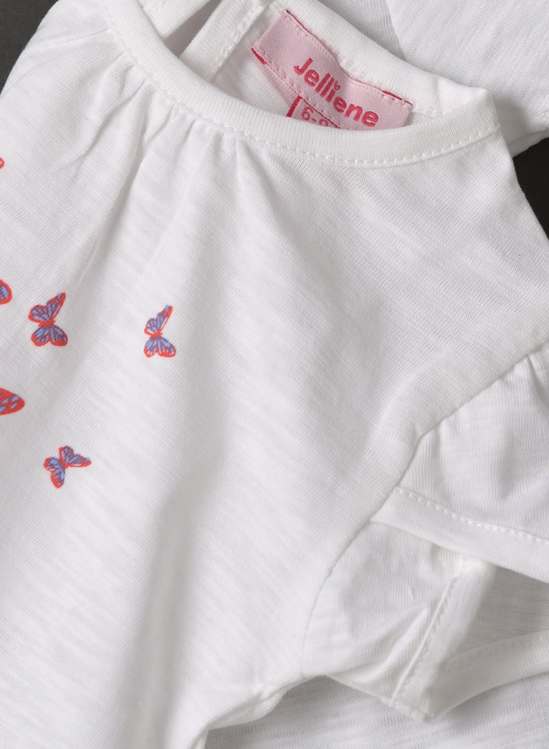 Jelliene Girls White Flower & Butterfly Print Tee  - Image 4