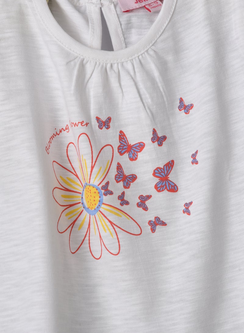 Jelliene Girls White Flower & Butterfly Print Tee  - Image 3